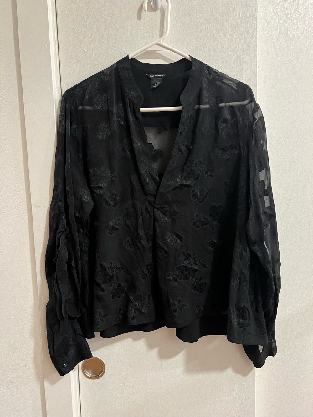 Club Monaco Sheer Floral-Texture V-Neck Blouse